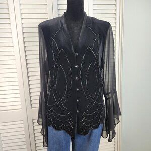 Vintage JR Nites Black Velvet Studded Top Size 12/Large Stevie Nicks Witchy Glam